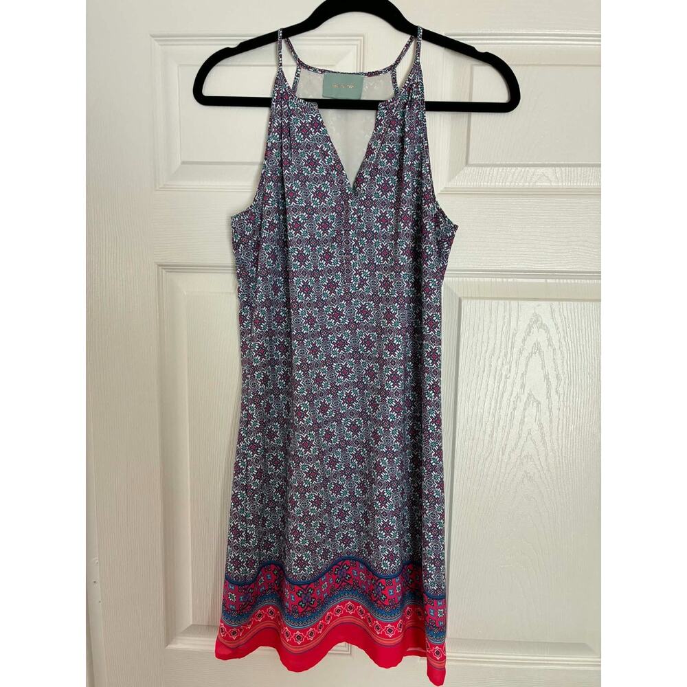 Skies Are Blue Geo Print‎ Sleeveless Shift Dress Red Blue Boho Women S